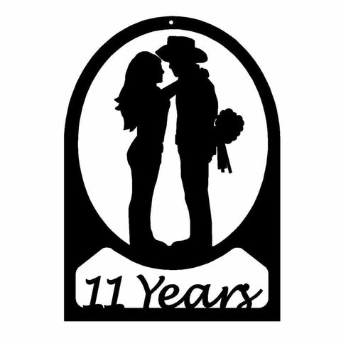 Western Couple Kissing 11 Year Anniversary Sign
