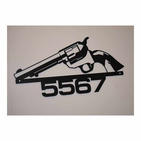 Custom Vintage Pistol Sign With House Number