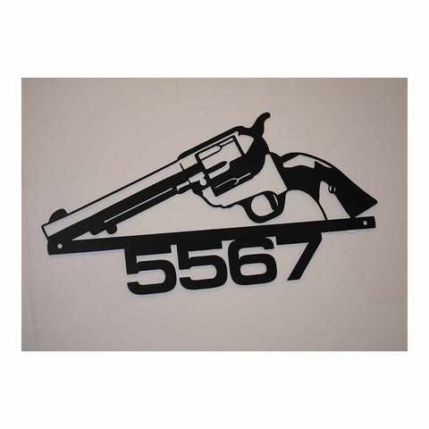 Custom Vintage Pistol Sign With House Number
