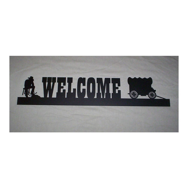 Western Welcome Sign - Cowboy and Wagon