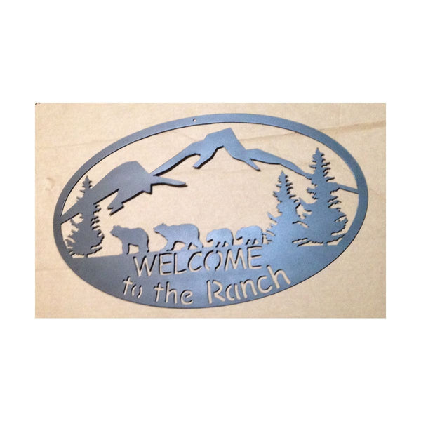 Custom Welcome Sign - Bear Family and Mountains